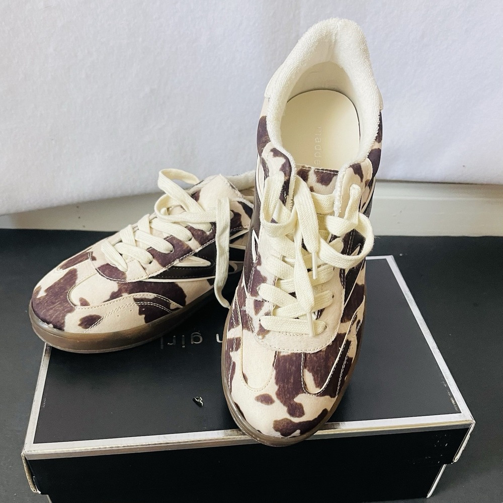 Madden Girl,Cow Print Suede Sneakers,gum Sole,lace Up,low Top,size 9.5,new W Box
